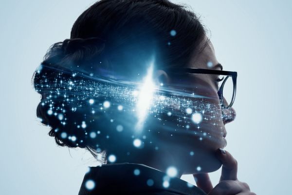 woman with graphic overlay of outer space